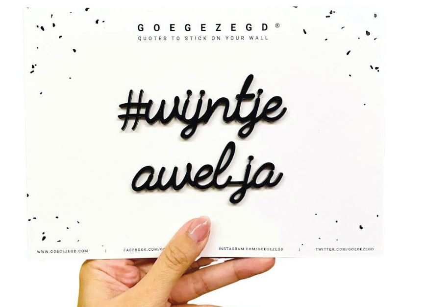 self-adhesive quote - #wijntje awel ja -black